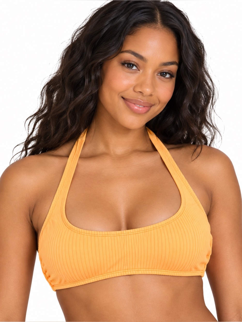 XHILARATION Orange Ribbed Padded Halter Bralette Bikini Top M 4-6